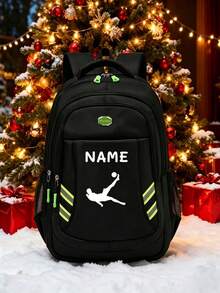 1pc Back To School Personalized Customized Large Capacity Backpack, Casual Minimalist Football Hook Silhouette Print, Zipper Closure Nylon Material, Adjustable Shoulder Straps, Hand-Carry, Suitable For Football Class, School, Commute, Shopping, Daily Outings. Birthday Gift. - Multicolor - View 6