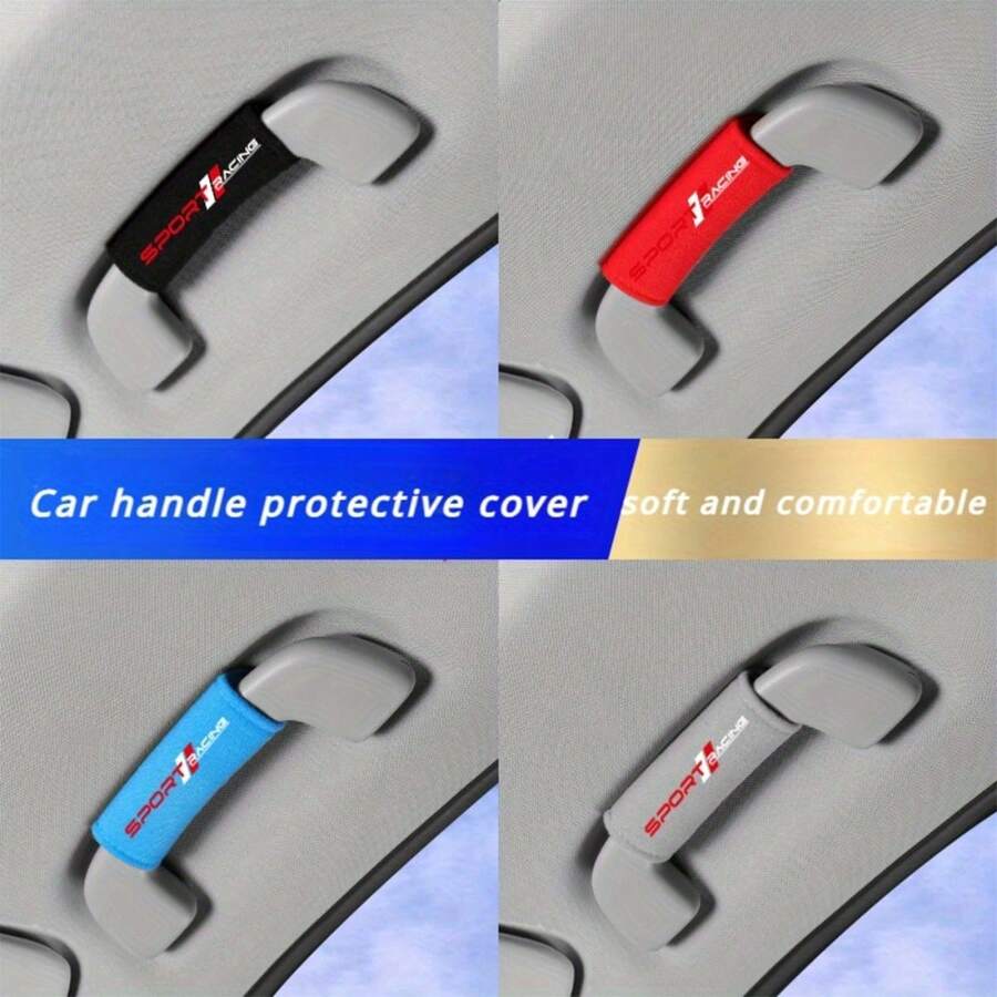 2pcs Universal Soft Plush Car Roof Handle Covers, Warm Anti-Slip Comfortable Grip For All Car Models, Sport Racing Style Scratch-Resistant Dust-Proof Roof Grab Handle Protector, Easy Installation Car Interior Decor Accessory