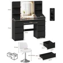 Devoko Vanity Table With LED Mirror & Power Outlet, Dressing Table With 7 Drawers, Hair Dryer Holder & Jewelry Hooks, White/Black/Pink - 查看 9