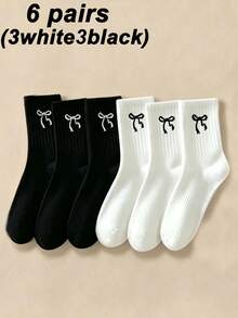 1/5/6/9/10 Pairs Solid Color Bow Mid-Calf Socks For Women, Sports Socks, Fashionable Minimalist Casual Comfortable Daily Versatile All-Season - Multicolor - View 15