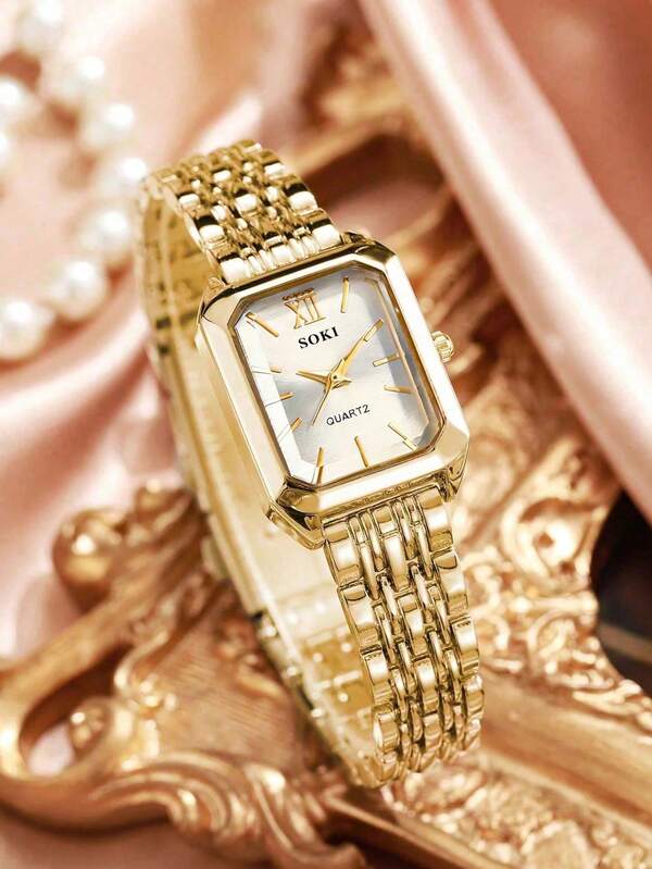 SOKI Women's Watch, Fashion Casual Elegant Unique Vintage Rectangular Dial, Electronic Drive And Pointer Display, Suitable For Daily Wear, Back To School Season, Birthday Gift, Party And Holiday, Decorative Wear