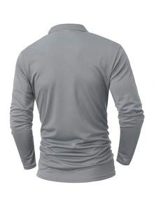 Men's Solid Color Long Sleeve Polo Shirt, Casual Fashion, Suitable For Daily Wear, Lightweight And Comfortable, Men's Polo Shirt, Suitable For Sports, Spring/Autumn/Summer - Grey - View 6