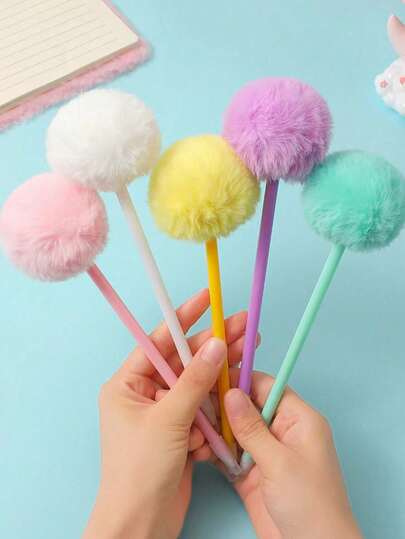 1pc Plastic Pom Pom Pen, Cute Cartoon Student Planner Pen, Heart-Shaped School Wedding Gift Pen For Girls, Suitable For Back To School, Learning Supplies, Cute Stationery, School Colors, Stationery, Back To School Writing Pen