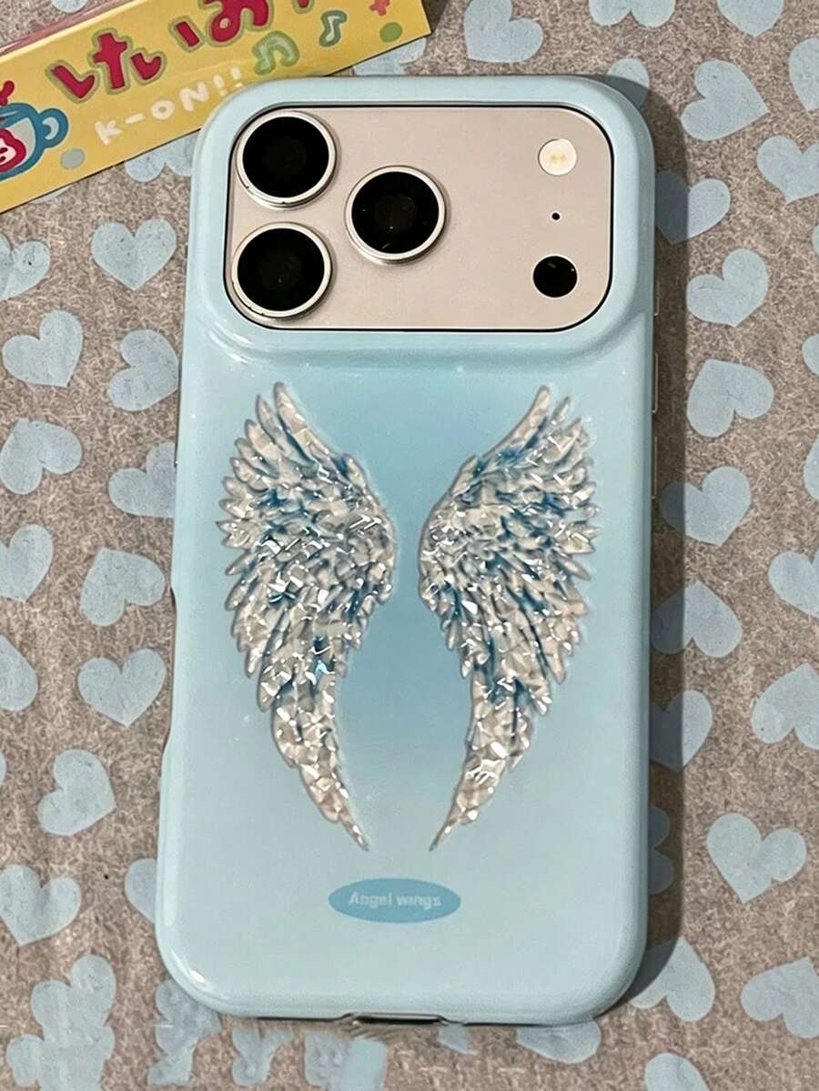 高級藍色漸層水鑽翅膀設計手機殼,適用於 Apple 17 Pro Max、17 Pro、16 Pro、16 Pro Max、15 Pro、15 Pro Max,防震保護殼,女性專用,獨特時尚 - 藍色 - 查看 1