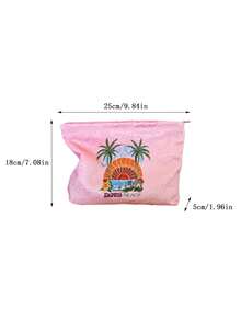 MEYOU FAIRY AGG 夏季島嶼椰子樹日落大容量女用化妝包，度假必備內袋，便攜旅行盥洗包，手提包，多功能保養品收納袋，女性衛生棉收納袋，送給媽媽、女友、學生的禮物，筆袋 - 彩色 - 查看 8