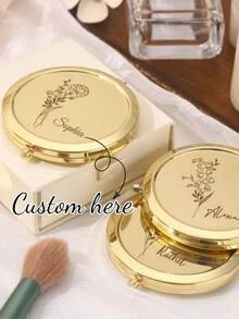 1 pieza Espejo de maquillaje redondo con nombre grabado personalizado, espejo compacto de acero inoxidable personalizado, espejo portátil plegable de doble cara HD - Multicolor 2 - View 12