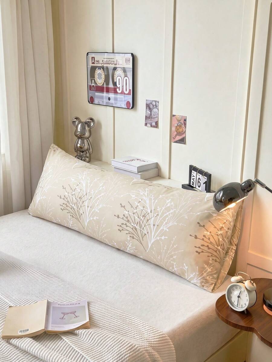 1pc 100% Premium Camel Branch & Floral Print Pillowcase (Pillow Insert Not Included), Soft & Breathable, Envelope Closure, Suitable For Bed, Sofa, Living Room And Other Home Decor, Country Style, Size 20"X54". Pillowcase Decoration, Unisex, Machine Washable. - Camel - View 1
