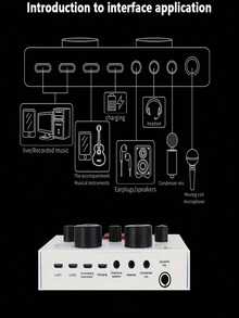 V8 Sound Card Mini Audio Interface Karaoke Recording Podcast Mixer Sound Card - Studio For Podcasting, Recording, Singing, Streaming And Gaming For PC Computer Phone Broadcasting Audio Interface Sound Card - White - View 5
