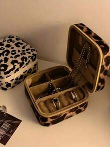 1pc/Leopard Print Jewelry Box, Brand New, Portable, Can Store Jewelry, Compact And Exquisite, Perfect For Storing Earrings, Rings And Necklaces, Also An Essential For Travel, Suitable For Taking Party Photos And Attending Festival Events - Jewelry Box - View 1
