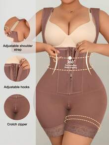 High-Waist Plus Size Shaping Romper Shorts With Waist Cinching, Tummy Control, And Butt Lifting - Brown - View 4