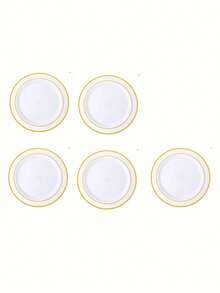 Double Gold Rim Dinner Plates, White Gold Rim Plates, Elegant Dessert Plates, Pasta Plates, Pizza Plates, Cake Plates, Salad Plates, 7.5 Inch/10.25 Inch Size, Reusable And Easy To Clean, Suitable For Weddings, Birthday Parties, Valentine's Day - White - View 5