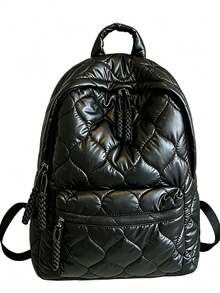 Mochila acolchada con corazón negro, de nylon suave con acolchado, tejido de punto, cordón ajustable, cremallera, gran capacidad, mochila escolar para estudiantes y viajes diarios - Negro - Ver 3