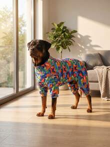 1PC Dog Shedding Hair Control Pajamas - Warm High Stretch Full Coverage Pet Rompers, Anti Licking & Bug Protective Jumpsuit For Small Medium Large Dogs, All Over Printing Dog Clothes - Cute Cartoon Dinosaur Jigsaw Puzzle Pattern - Multicolor - View 8