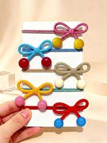 5pcs Girls Color Block Bow Candy Color Round Embellished Hair Clips Suitable For Daily Matching - Multicolor - View 1