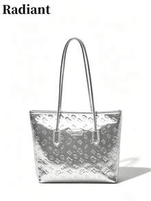 Women's Tote Bag Embossed Pattern PU Leather Shoulder Bag Large Capacity Casual Daily Use Handbag - Silver - View 1