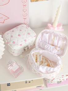 1 Buah Tas Perhiasan Perjalanan Motif Bunga Pastoral Manis, Tas Aksesori Multi Kompartemen Portabel, Penyimpanan Aksesori Makeup Harian untuk Anak Perempuan, Hadiah Ulang Tahun - MultiWarna - View 9