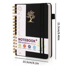 A5 硬殼螺旋裝訂橫線筆記本，金色樹紋壓花 PU 封面，300 頁預編號頁面，附彈性封口與筆環，附彩色索引便利貼，多色文具，適合學生與商務書寫 - 多色 - 查看 5