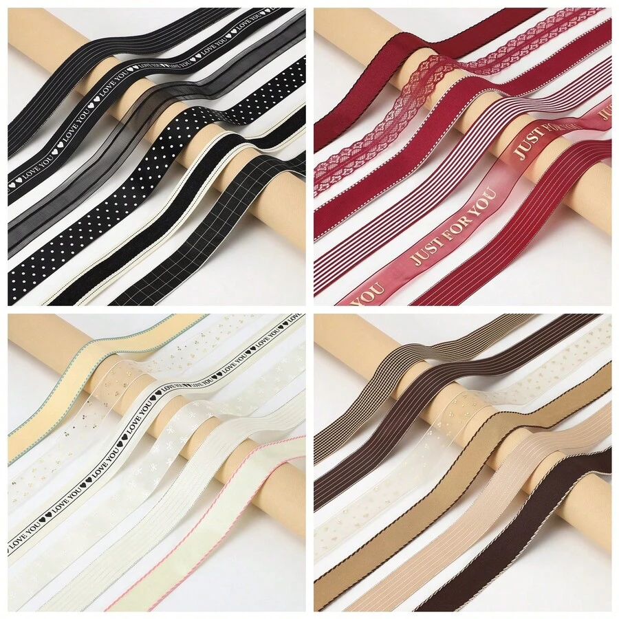 6入雙面緞面絲帶 1.5英吋寬 6碼/12碼，適用於各種顏色的禮物包裝、花束製作、髮飾手工、手作工藝、情人節、畢業季、開學季、聖誕裝飾、復活節裝飾及派對裝飾