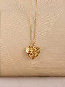 1PC Customized Heart-Shaped Locket Necklace, Openable Photo Box With Personalized Photo + Text, Delicate Gold-Plated Craftsmanship Paired With Simple Chain, Suitable For Various Outfit Styles, Couples, Family, Mother's Commemorative Jewelry, Whether For Couple Engagement, Parent-Child Keepsake Or Best Friend Gift, It's The Best Way To Express Your Heart - Style 2 (Box Chain) - View 4