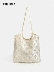 2026 New Beige Beaded Mini Phone Bag, Women's Shoulder Bag, Banquet Bag, Fashionable Commuting Bag, Daily Travel Charm Versatile Casual Crossbody Bag - Beige - View 3