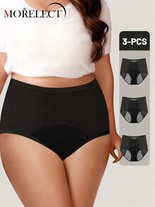 3pcs Women Plus Size Triangle Panties Period Underwear Leak-Proof Moisture-Wicking Sweat-Absorbent Breathable Mesh - Black - View 2