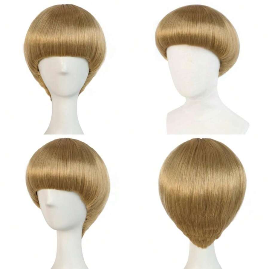 Short Blonde Bowl Cut Wig Blonde Mushroom Wigs Mens Bob Wig Hair Net Short Blond Funny Wigs For Men Outfit 60s 70s Blond Bob Hair With Bangs For Women Halloween Costume Party - Blonde - View 1