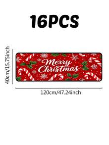 1/16pcs Christmas Decorative Floor Mat (40x60cm / 50x80cm / 40x120cm) Minimalist Style, Red Background With Candy Cane And Holly, Suitable For Christmas Winter Home Decor, Entryway Mat, Bathroom Kitchen Holiday Decoration - Multicolor - View 11