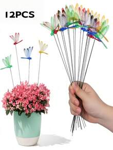 12/6件組 3D逼真蜻蜓花園裝飾插樁，蜻蜓夾飾品，戶外庭院草坪景觀裝飾，防水花園裝飾，適用於居家庭院後院，提供夾式與地插式兩種款式 - 多色 - 查看 12