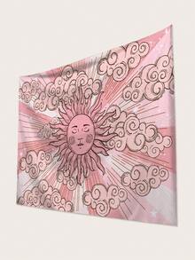 1pc Cloud & Sun Pattern Tapestry, Fabric Wall Blanket For Home Wall Decor, Flag For Room, Room Decor, Tapestry, Wall Art ,Room Stuffs, Flags For Room, Home Decor, Wall Tapestry, Pink Tapestry - Pink - View 2