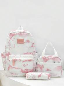 Ins Style Ink Wash Mountain Watermark High-Density Soft Nylon Backpack 3 Pieces Set With Multiple Compartments, Stress-Relief Wide Strap, Daily Commute And Travel - Multicolor - View 14