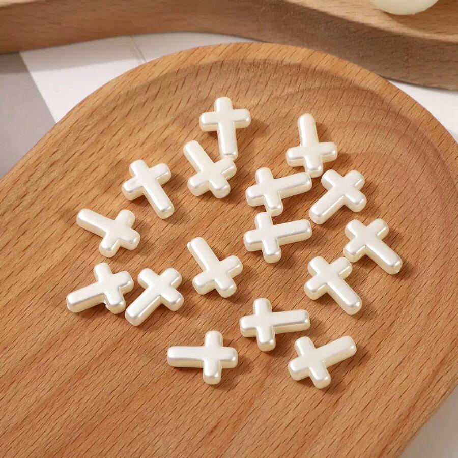 20/50pcs White Faux Pearl Double-Sided Cross Spacer Beads DIY Pendant Charm For Bracelet Necklace Jewelry Accessories - Cross ABS - View 1