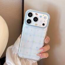 Kavenfort Funda de teléfono transparente azul a cuadros con estrella y oso, diseño de rejilla de estrella transparente para 17 Pro Max, adecuada para verano 16, linda, dulce, femenina, patrón geométrico, estilo coreano, adorable, nicho, mascota linda, chica suave, estilo Ins, estilo de celebridad de internet. - transparente - Ver 7