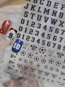 1pc 5D Minimal Soccer Number Nail Stickers Self-Adhesive Stickers DIY Nail Accessories Stickers Nail Decoration Stickers - 黑色 - 查看 1