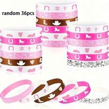 6/12/24pcs Gelang Silikon Denim untuk Anak Perempuan: Gelang Elastis Warna-warni, Cocok untuk Pesta Bertema Barat, Ulang Tahun, dan Berbagai Acara - 6 Pola Unik - MultiWarna - View 9