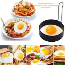 Housewares Pack Of 1Non-Stick Egg Rings | Stainless Steel Fried Egg Rings For Frying | Metal Circle Egg Rings For Perfect Eggs | Crumpet Rings With Folding Handle - Black - View 8