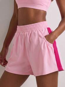 VUTRU 1pc Elastic Waist Shorts With Pockets, Lightweight Yoga Studio Gym Summer Style Sports - Baby Pink - View 2