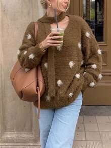 Women's Colorblock Casual Versatile Daily Wear Pullover Sweater - Brown - View 4