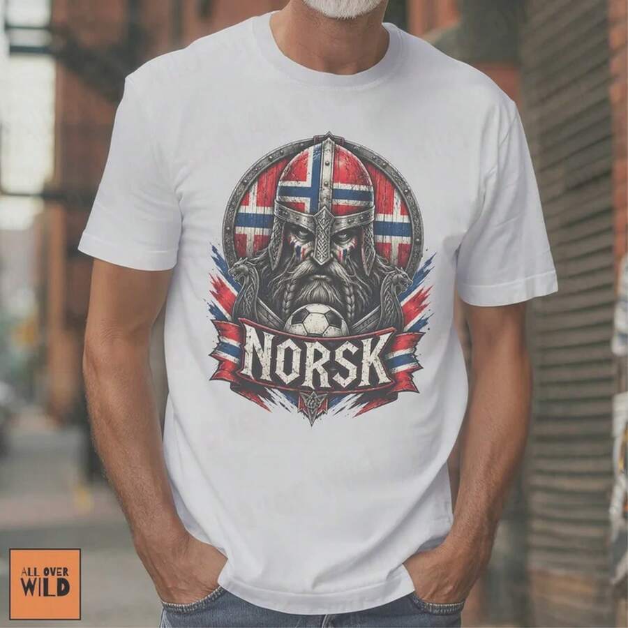 Camiseta de fútbol de Noruega, Camiseta de fútbol Norsk, Camiseta de fútbol vikinga, Camiseta de aficionado de Noruega, Camiseta de orgullo noruego, Regalo de fútbol escandinavo - Blanco - Ver 1