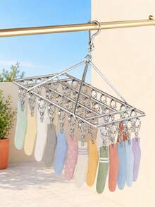 1Pc Foldable Rotating Clothes Drying Rack, Hanging Design For Balcony, Closet Storage Hanger, Ideal For Drying Socks, Underwear, Scarves And Towels, Must-Have For Balcony, Dorm, Indoor & Outdoor Use, Perfect Holiday & Christmas Gift - Silver - View 5