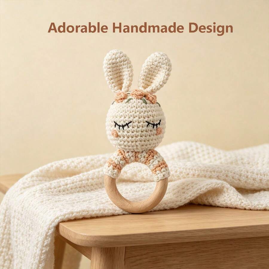 Sonajero de agarre de unicolor para bebés, juguete educativo de conejo lindo, juguete de ejercicio de manos para recién nacidos, desarrolla la capacidad de agarre del bebé, juego interactivo entre padres e hijos, regalo de Navidad y Halloween - Multicolor - Ver 1