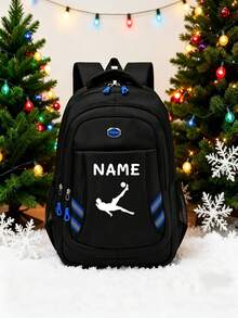 1pc Back To School Personalized Customized Large Capacity Backpack, Casual Minimalist Football Hook Silhouette Print, Zipper Closure Nylon Material, Adjustable Shoulder Straps, Hand-Carry, Suitable For Football Class, School, Commute, Shopping, Daily Outings. Birthday Gift. - Multicolor - View 5