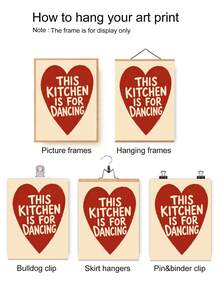 1件 This Kitchen Is For Dancing 廚房海報，趣味廚房牆面藝術，紅色愛心語錄印花，鄉村風廚房裝飾，帆布牆面藝術，無框牆面藝術 - 彩色 - 查看 5