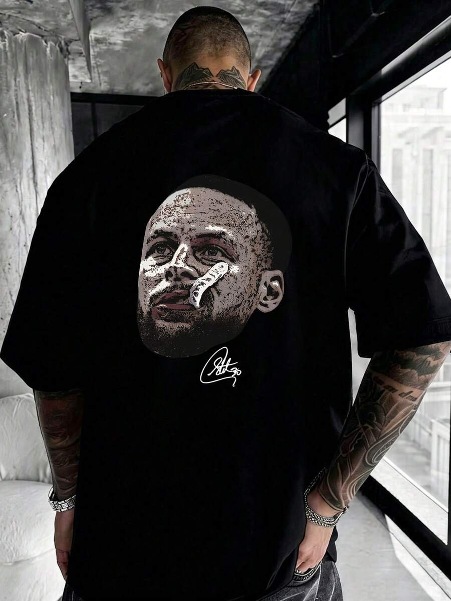 2026 Nuova T-Shirt Casual da Uomo con Stampa sul Retro, Edizione Autografo di Curry, Regalo Souvenir per Tifosi - nero - Visualizzare 1