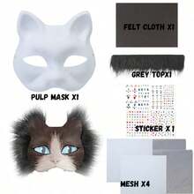 DIY Cat Face Mask Making Kit, Includes Felt, Handmade Style Animal Design Colorful Dress-Up Mask Set, Suitable For Halloween Costumes, Carnival Parties, Role Play And Holidays (DIY Handmade Kit, Halloween Costume Accessories) - A - View 10