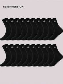CLIMPRESSION 1/10/20/30/40 Pairs Cotton Half Crew Socks With Letter M Printing Solid Black Mid Calf Casual Socks Daily Wear - Black - View 10