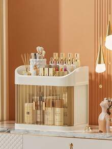 Cosmetic Storage Box, Desktop Sliding Door With Drawer Design, High-End Luxury, Dust-Proof, Vanity Organizer Rack, Keeps Desktop Tidy, Solves Storage Problems In One Box, Instantly Saves Desktop Space, Tall Top, Compartment Storage, 99% Of Tall Bottles Can Be Stored, Large Capacity, Cosmetic Storage Rack - Multicolor - View 11