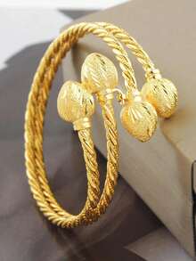 Two Twisted Wire Nail Sand Flower Double Heart Super Popular Open Bracelet - Multicolor - View 1