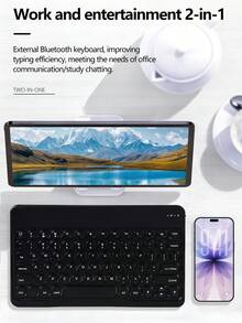 AKKHOO Rounded Cap Silent Mini Wireless Keyboard, 10-Inch Ultra-Thin, Rechargeable Silent, Compatible With IPad, Computer, Phone, Tablet - Black - View 3