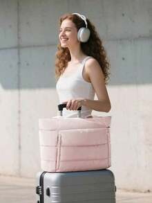 Tas Tote Minimalis Wanita, Tas Bahu Ringan Berbahan Quilted dengan Kompartemen Penyimpanan, Cocok untuk Bepergian, Berbelanja, Berolahraga, dan Penggunaan Sehari-hari - Berwarna merah muda - View 7