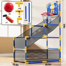 Arcade Basketball Game Indoor, Kids Ajustable Basketball Hoop, Outdoor Carnival Sports Play Toy With 4 Balls And Air Pump, Educational Birthday Gift For Boys Girls 3 4 5 6 7 8 Year Old - Blue - View 2